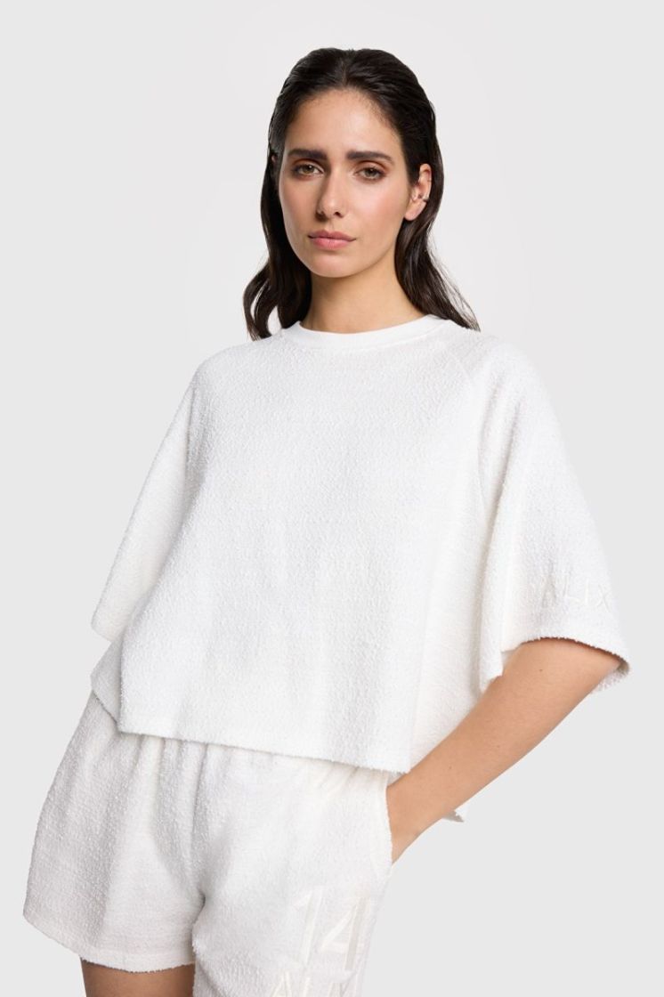 KNITTED BOUCLE T-SHIRT CREAM