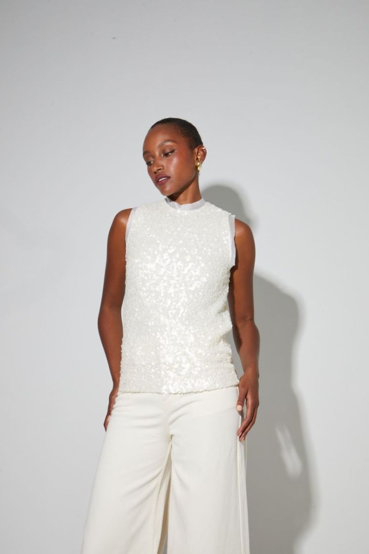 TOP FOXY PAILLETTE WHITE